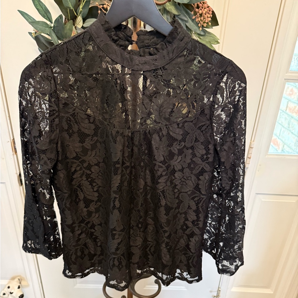 Soul Sanctuary Girlie Black Full Floral Lace High Neck Top Blouse L